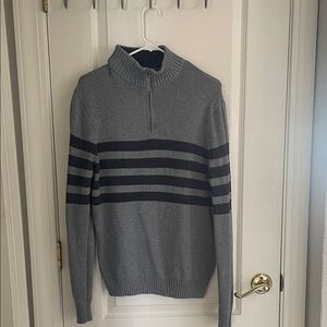 Tahari Men's Gray and Black Striped Zip-Up Sweater